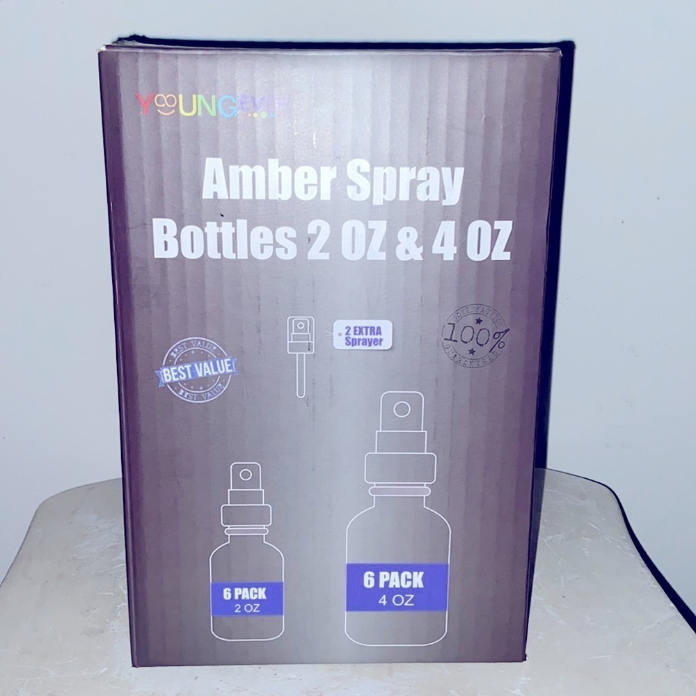 Youngever Amber Spray Bottle 6/2oz & 3/4oz 9 total with 10 Sprayers NWT​​​​​